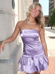 Elegant Purple Strapless A-line Short Mini Dress Homecoming Dress