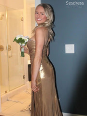 Premium Gold Sweetheart Beaded Strapless Side Slit Mermaid Long Evening Dress,Prom Dress