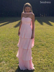 Simple Pink Sweetheart Halter A-line Long Evening Dress,Prom Dress