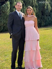 Simple Pink Sweetheart Halter A-line Long Evening Dress,Prom Dress