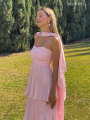 Simple Pink Sweetheart Halter A-line Long Evening Dress,Prom Dress
