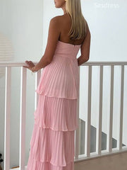 Simple Pink Sweetheart Halter A-line Long Evening Dress,Prom Dress