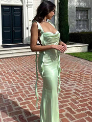 Elegant Sage Straps Mermaid Backless Long Evening Dress,Prom Dress