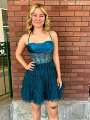 Gorgeous Spaghetti Strap Sequins A-line Short Mini Dress Homecoming Dress