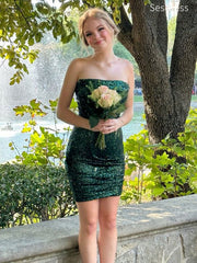 Sparkly Sequins Green Strapless Bodycon Short Mini Dress Homecoming Dress
