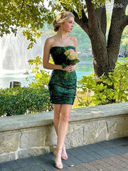 Sparkly Sequins Green Strapless Bodycon Short Mini Dress Homecoming Dress