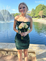 Sparkly Sequins Green Strapless Bodycon Short Mini Dress Homecoming Dress