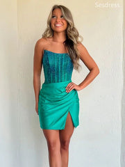 Gorgeous Scoop Strapless Bodycon Side Slit Short Mini Dress Homecoming Dress