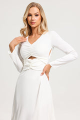 Satin V-Neck Long Sleeve Maxi Dress