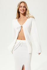 Solid Long Sleeve V-Neck Top & Solid Slim Midi Skirt Set