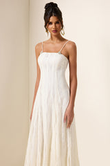 Solid Lace Rhinestone Midi Dress