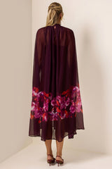 Floral Cape Sleeve Low Neck Maxi Dress