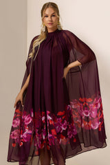 Floral Cape Sleeve Low Neck Maxi Dress