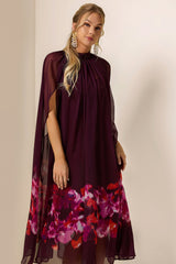 Floral Cape Sleeve Low Neck Maxi Dress