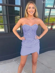Sparkly Sweetheart Lace Appliques Strapless Bodycon Short Mini Dress Homecoming Dress