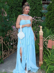 Gorgeous Sweetheart Strapless Halter A-line Long Evening Dress,Prom Dress