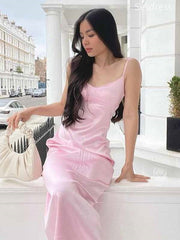 Simple Pink V-eck Spaghetti Strap Mermaid Long Evening Dress,Prom Dress