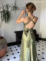 Elegant V-neck Sleeveless A-line Long Evening Dress,Prom Dress