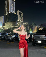 Elegant Red V-neck Strapless Bodycon Short Mini Dress Homecoming Dress