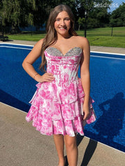 Gorgeous Sweetheart Beaded Lace Strapless A-line Short Mini Dress Homecoming Dress