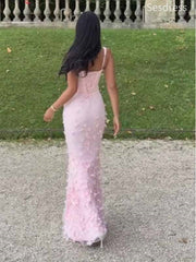 Gorgeous Pink Scoop Straps Appliques Mermaid Long Evening Dress,Prom Dress