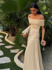 Elegant Ivory Off the Shoulder Strapless A-line Long Evening Dress,Prom Dress
