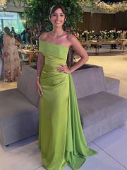 Elegant One Shoulder Strapless Pleats Mermaid Long Evening Dress,Prom Dress