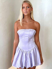 Elegant Purple Strapless Lace Up A-line Short Mini Dress Homecoming Dress