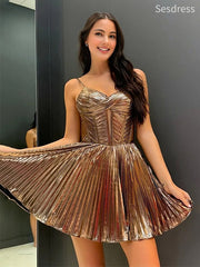 Unique V-neck Spaghetti Strap A-line Mini Dress Homecoming Dress