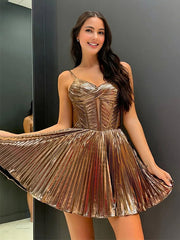 Unique V-neck Spaghetti Strap A-line Mini Dress Homecoming Dress