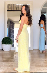 Elegant Satin Yellow Sweetheart Strapless Mermaid Wedding Guest Dress,Prom Dress