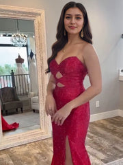 V Neck Hollowed Prom Dresses with Slit Mermaid Beads Wedding Guest Dress