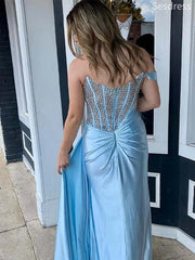 Gorgeous Beading Off the Shoulder Strapless Side Slit Mermaid Long Evening Dress,Prom Dress