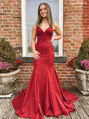 Sexy V-neck Spaghetti Strap Bow Tie Mermaid Wedding Guest Dress,Prom Dress