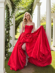 3D Flower Prom Dresses for Teens Slit Strapless Formal Party Dress