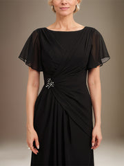 A-line Scoop Ankle-Length Chiffon Mother of the Bride Dress With Beading Pleated