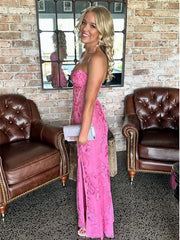 Gorgeous Sweetheart Strapless Side Slit Lace Appliques Mermaid Long Evening Dress,Prom Dress
