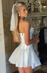 Elegant White Strapless Lace Up A-line Short Mini Dress Homecoming Dress