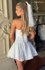 Elegant White Strapless Lace Up A-line Short Mini Dress Homecoming Dress