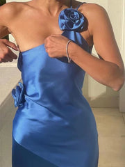 Elegant Blue One Shoulder Backless Side Slit Wedding Guest Dress,Prom Dress