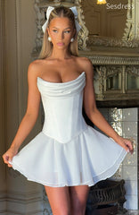 Elegant White Strapless Lace Up A-line Short Mini Dress Homecoming Dress