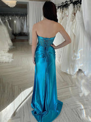 Bead Prom Dresses with Slit Sweetheart Mermaid Evening Party Dress