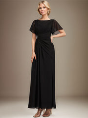 A-line Scoop Ankle-Length Chiffon Mother of the Bride Dress With Beading Pleated