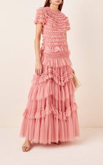 Women's Pink Wild Rose Ruffle Gown