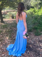 Elegant V-neck Spaghetti Strap Side Slit Memraid Wedding Guest Dress,Prom Dress