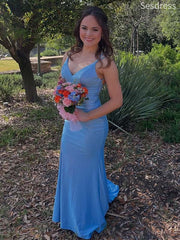 Elegant V-neck Spaghetti Strap Side Slit Memraid Wedding Guest Dress,Prom Dress