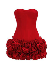 Retro 3D Flower Lace Up Strapless A-line Short Mini Dress Homecoming Dress