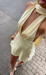 Sexy Deep V-neck Halter Lace Up A-line Short Mini Dress Homecoming Dress