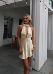 Sexy Deep V-neck Halter Lace Up A-line Short Mini Dress Homecoming Dress