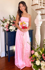 Simple Pink Satin Lace Up Spaghetti Strap A-line Wedding Guest Dress,Prom Dress